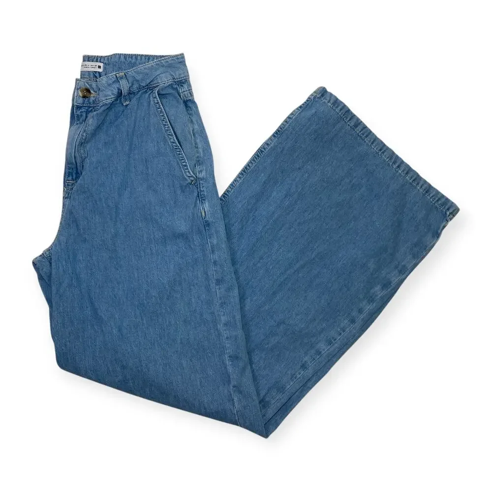 Zara Wide Leg Light Wash Denim Jeans Blue Women's 4 - Picture 5 of 8